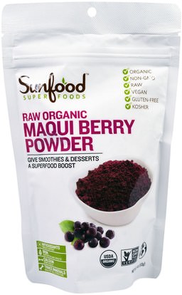 Sunfood, Raw Organic Maqui Berry Powder, 4 oz (113 g) ,المكملات الغذائية، مقتطفات الفاكهة، ماكي