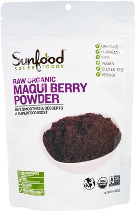 Sunfood, Raw Organic Maqui Berry Powder, 8 oz (227 g) ,المكملات الغذائية، مقتطفات الفاكهة، ماكي