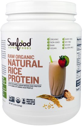 Sunfood, Raw Organic Natural Rice Protein, 2.5 lb (1.13 kg) ,المكملات الغذائية، البروتين، مسحوق بروتين الأرز