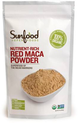 Sunfood, Red Maca Powder, Nutrient-Rich, 1 lb (454 g) ,المكملات الغذائية، أدابتوغين، الرجال، ماكا