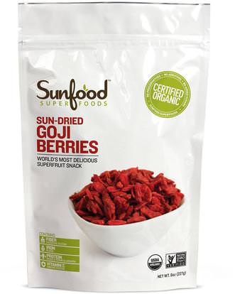 Sunfood, Sun-Dried Goji Berries, 8 oz (227 g) ,المكملات الغذائية، أدابتوغين، الفواكه المجففة