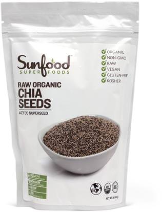 Sunfood, Superfoods, Raw Organic Chia Seed, 1 lb (454 g) ,المكملات الغذائية، إيفا أوميجا 3 6 9 (إيبا دا)، بذور شيا
