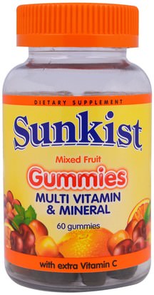 Sunkist, Gummies, Multi Vitamin & Mineral, Mixed Fruit, 60 Gummies ,الفيتامينات، الفيتامينات، المعادن