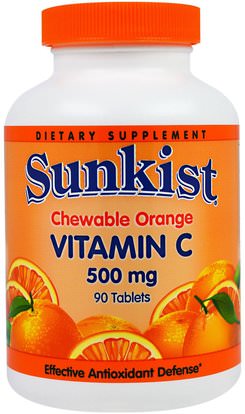 Sunkist, Vitamin C, Chewable Orange, 500 mg, 90 Tablets ,الفيتامينات، فيتامين ج، فيتامين ج مضغ، الصحة، دعم المناعة