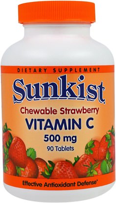 Sunkist, Vitamin C, Chewable Strawberry, 500 mg, 90 Tablets ,الفيتامينات، فيتامين ج، فيتامين ج مضغ، الصحة، دعم المناعة