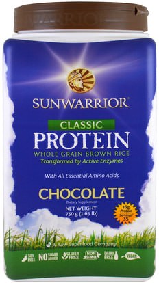 Sunwarrior, Classic Protein, Whole Grain Brown Rice, Chocolate, 1.65 lb (750 g) ,والرياضة، وتجريب، والبروتين
