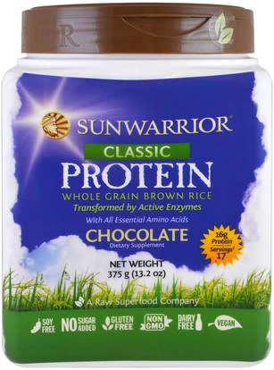 Sunwarrior, Classic Protein, Whole Grain Brown Rice, Chocolate, 13.2 oz (375 g) ,والرياضة، وتجريب، والبروتين