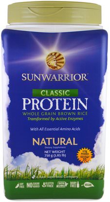 Sunwarrior, Classic Protein, Whole Grain Brown Rice, Natural, 1.65 lb (750 g) ,والرياضة، وتجريب، والبروتين