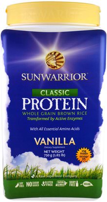 Sunwarrior, Classic Protein, Whole Grain Brown Rice, Vanilla, 1.65 lb (750 g) ,والرياضة، وتجريب، والبروتين