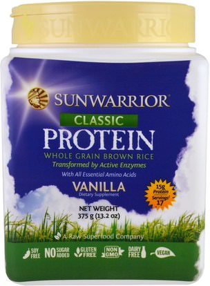 Sunwarrior, Classic Protein, Whole Grain Brown Rice, Vanilla, 13.2 oz (375 g) ,والرياضة، وتجريب، والبروتين