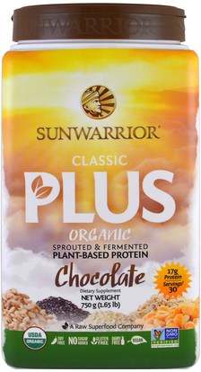 Sunwarrior, Organic, Classic Plus, Chocolate, 1.65 lb (750 g) ,والرياضة، وتجريب، والبروتين
