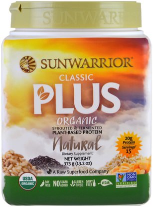 Sunwarrior, Organic, Classic Plus, Natural, 13.2 oz (375 g) ,والرياضة، وتجريب، والبروتين