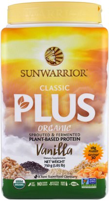 Sunwarrior, Organic, Classic Plus, Vanilla, 1.65 lb (750 g) ,والرياضة، وتجريب، والبروتين