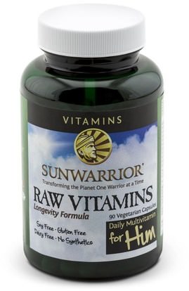 Sunwarrior, Raw Vitamins, Daily Multivitamin for Him, 90 Veggie Caps ,الفيتامينات، الرجال الفيتامينات، الشمس المحارب الفيتامينات الخام