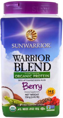 Sunwarrior, Warrior Blend, Plant-Based Organic Protein, Berry, 1.65 lb (750 g) ,والرياضة، وتجريب، والبروتين