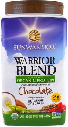 Sunwarrior, Warrior Blend, Plant-Based Organic Protein, Chocolate, 1.65 lb (750 g) ,والرياضة، وتجريب، والبروتين