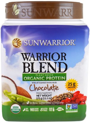 Sunwarrior, Warrior Blend, Plant-Based Organic Protein, Chocolate, 13.2 oz (375 g) ,والرياضة، وتجريب، والبروتين