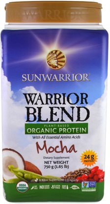 Sunwarrior, Warrior Blend, Plant-Based Organic Protein, Mocha, 1.65 lb (750 g) ,والرياضة، وتجريب، والبروتين