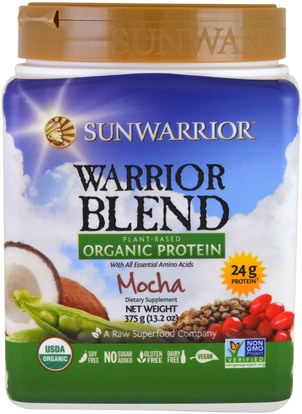Sunwarrior, Warrior Blend, Plant-Based Organic Protein, Mocha, 13.2 oz (375 g) ,والرياضة، وتجريب، والبروتين