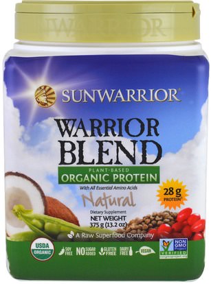 Sunwarrior, Warrior Blend, Plant-Based Organic Protein, Natural, 13.2 oz (375 g) ,والرياضة، وتجريب، والبروتين