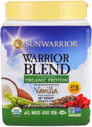 Sunwarrior, Warrior Blend, Plant-Based Organic Protein, Vanilla, 13.2 oz (375 g) ,والرياضة، وتجريب، والبروتين
