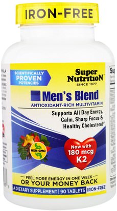 Super Nutrition, Mens Blend, Antioxidant-Rich Mulitvitamin, Iron Free, 90 Tablets ,الفيتامينات، الرجال الفيتامينات