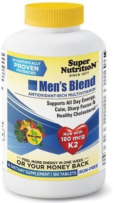 Super Nutrition, Mens Blend, Antioxidant Rich Multivitamin, Iron Free, 180 Tablets ,الفيتامينات، الفيتامينات، مزيج من الرجال