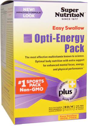 Super Nutrition, Opti-Energy Pack, Multivitamin/Multimineral Supplement, Iron-Free, 90 Packets, (4 Tabs Each) ,الفيتامينات، الفيتامينات