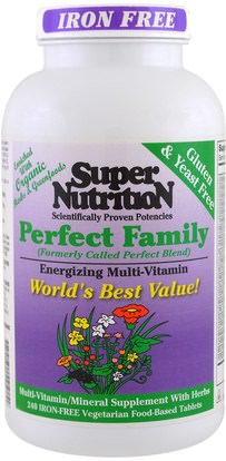 Super Nutrition, Perfect Family, Energizing Multi-Vitamin, Iron Free, 240 Vegetarian Food-Based Tablets ,الفيتامينات، الفيتامينات، سوبرفوودس