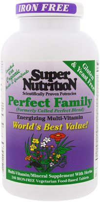 Super Nutrition, Perfect Family, Energizing Multi-Vitamin, Iron Free, 240 Vegetarian Food-Based Tablets ,الفيتامينات، الفيتامينات، سوبر التغذية