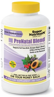 Super Nutrition, PreNatal Blend, 180 Tablets ,الفيتامينات، الفيتامينات قبل الولادة، النساء