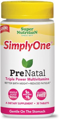 Super Nutrition, SimplyOne, PreNatal, Triple Power Multivitamins, 30 Tablets ,الفيتامينات، الفيتامينات قبل الولادة