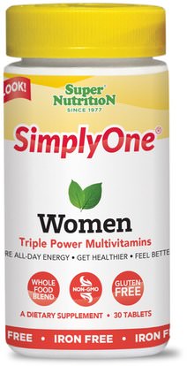 Super Nutrition, SimplyOne, Women, Triple Power Multivitamins, Iron Free, 30 Tablets ,الفيتامينات، النساء الفيتامينات