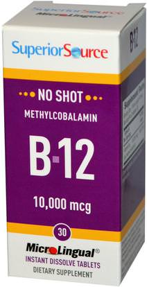 Superior Source, Methylcobalamin B-12, 10,000 mcg, 30 MicroLingual Instant Dissolve Tablets ,الفيتامينات، وفيتامين ب، وفيتامين ب 12، وفيتامين ب 12 - ميثيلكوبالامين