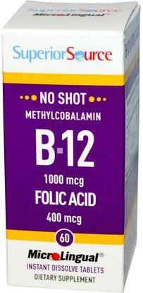 Superior Source, Methylcobalamin B-12, 1000 mcg, Folic Acid 400 mcg, 60 MicroLingual Instant Dissolve Tablets ,الفيتامينات، وفيتامين ب، وفيتامين ب 12، وفيتامين ب 12 - ميثيلكوبالامين