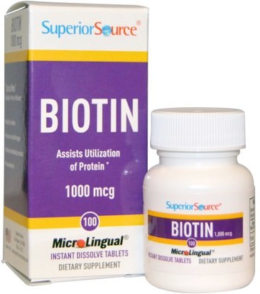 Superior Source, Biotin, 1000 mcg, 100 MicroLingual Instant Dissolve Tablets ,الفيتامينات، فيتامين ب، البيوتين