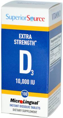 Superior Source, Extra Strength Vitamin D3, 10,000 IU, 100 MicroLingual Instant Dissolve Tablets ,الفيتامينات، فيتامين d3