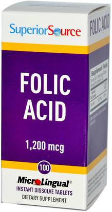 Superior Source, Folic Acid, 1,200 mcg, 100 MicroLingual Instant Dissolve Tablets ,الفيتامينات، حمض الفوليك