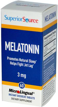 Superior Source, Melatonin, 3 mg, 60 MicroLingual Instant Dissolve Tablets ,والمكملات الغذائية، الميلاتونين 3 ملغ، والنوم