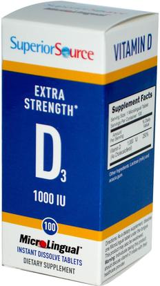 Superior Source, Extra Strength Vitamin D3, 1000 IU, 100 MicroLingual Instant Dissolve Tablets ,الفيتامينات، فيتامين d3
