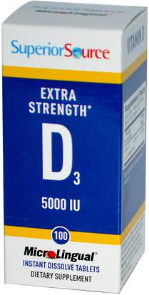 Superior Source, Extra Strength Vitamin D3, 5000 IU, 100 MicroLingual Instant Dissolve Tablets ,الفيتامينات، فيتامين d3