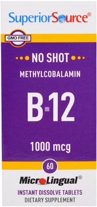 Superior Source, Methylcobalamin B-12, 1000 mcg, 60 MicroLingual Instant Dissolve Tablets ,الفيتامينات، وفيتامين ب، وفيتامين ب 12، وفيتامين ب 12 - ميثيلكوبالامين