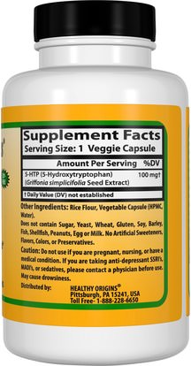 المكملات الغذائية، 5-هتب، 5-هتب 100 ملغ Healthy Origins, 5-HTP, 100 mg, 60 Veggie Caps