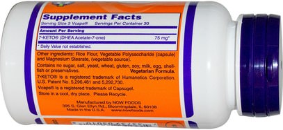 المكملات الغذائية، 7-كيتو، ديا Now Foods, 7-KETO, 25 mg, 90 Veg Capsules