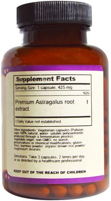 المكملات الغذائية، أدابتوغن، مكافحة الشيخوخة Dragon Herbs, Astragalus, 425 mg, 100 Veggie Caps