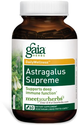 المكملات الغذائية، أدابتوغن، مكافحة الشيخوخة Gaia Herbs, DailyWellness, Astragalus Supreme, 60 Vegetarian Liquid Phyto-Caps