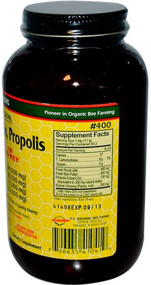 المكملات الغذائية، أدابتوغين، منتجات النحل، لقاح النحل Y.S. Eco Bee Farms, Royal Jelly, Pollen, Propolis & Ginseng in Honey, 19.5 oz (552 g)