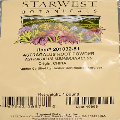 المكملات الغذائية، أدابتوغين، الانفلونزا الباردة والفيروسية، الكاحل Starwest Botanicals, Astragalus Root Powder, 1 lb (453.6 g)