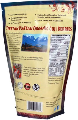 المكملات الغذائية، أدابتوغين، الفواكه المجففة Earth Circle Organics, Goji Berries, Raw & Organic, 16 oz (454 g)