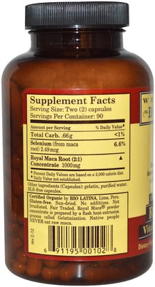 المكملات الغذائية، أدابتوغين، الرجال، ماكا Whole World Botanicals, Royal Maca, 500 mg, 180 Gel Caps